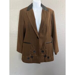 Deadstock‎ Coldwater Creek Blazer Brown P8 Jacket Equestrian 
Floral Embellish